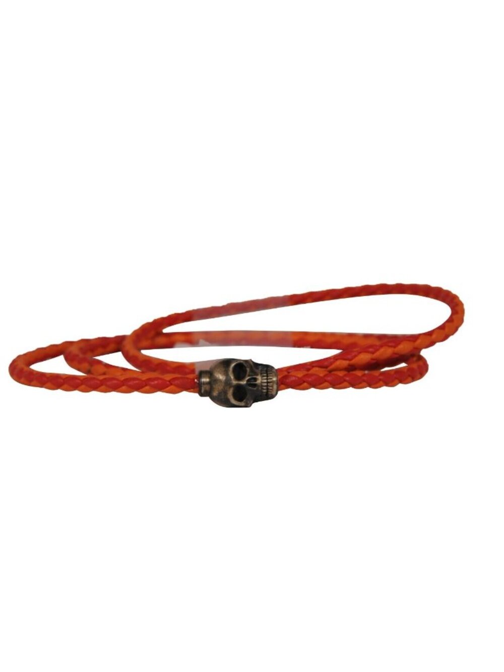Tateossian London Leather Rope Gray Skull Bracelet Red Orange Braided
